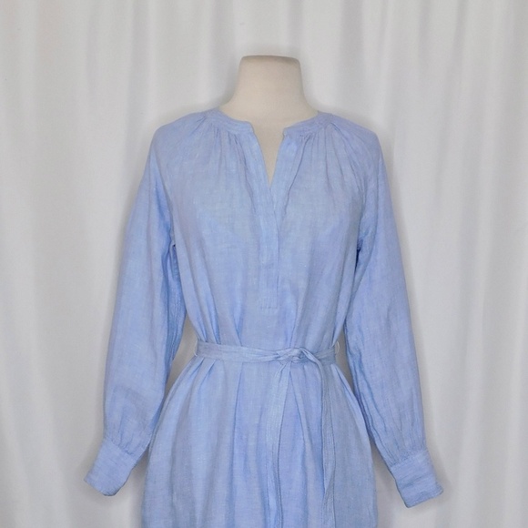 NEW!! J. CREW Cabana Dress French Blue Linen Midi Tie Waist Pockets XSP X-Small - Picture 4 of 16